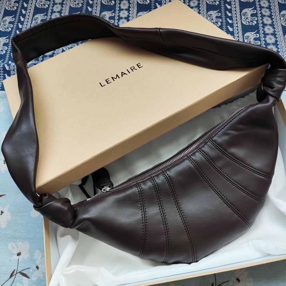 Lemaire Dark Brown Leather Knotted Strap Crossbody Bag